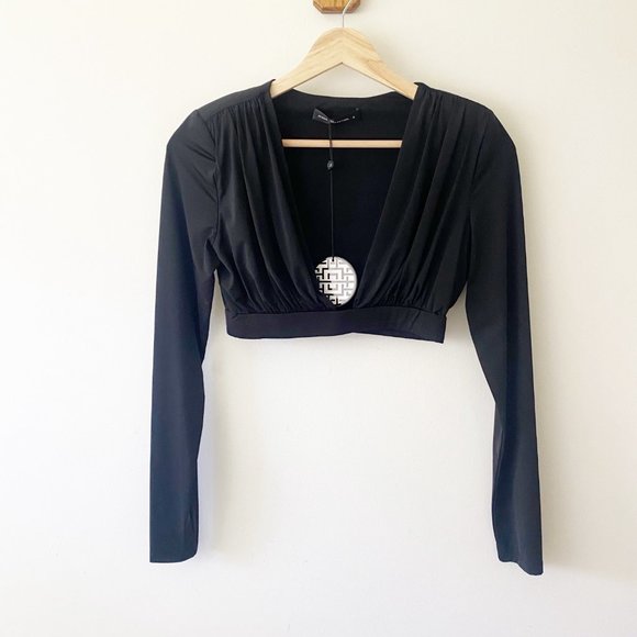 NWT Misha Collection Regina Black Deep V Crop Top - Picture 2 of 10